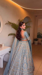 Sequined Heavy Embroidered Bridal Lehenga Set with Sheer Dupatta