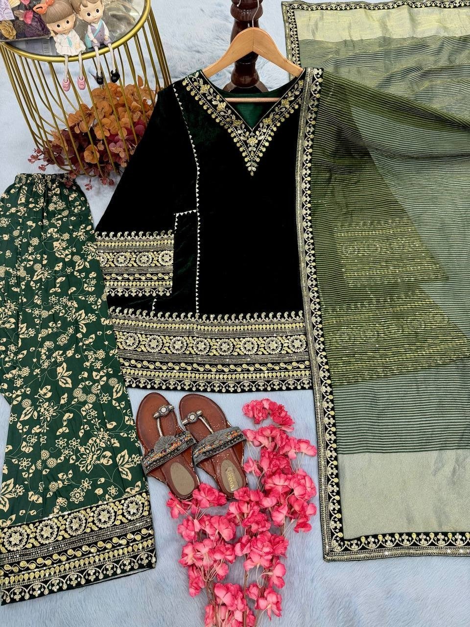 Velvet Heavily Embroidered Kurta With Salwar And Dupatta Set - Surat Wholesale Ethnic Wear (Photo 5)