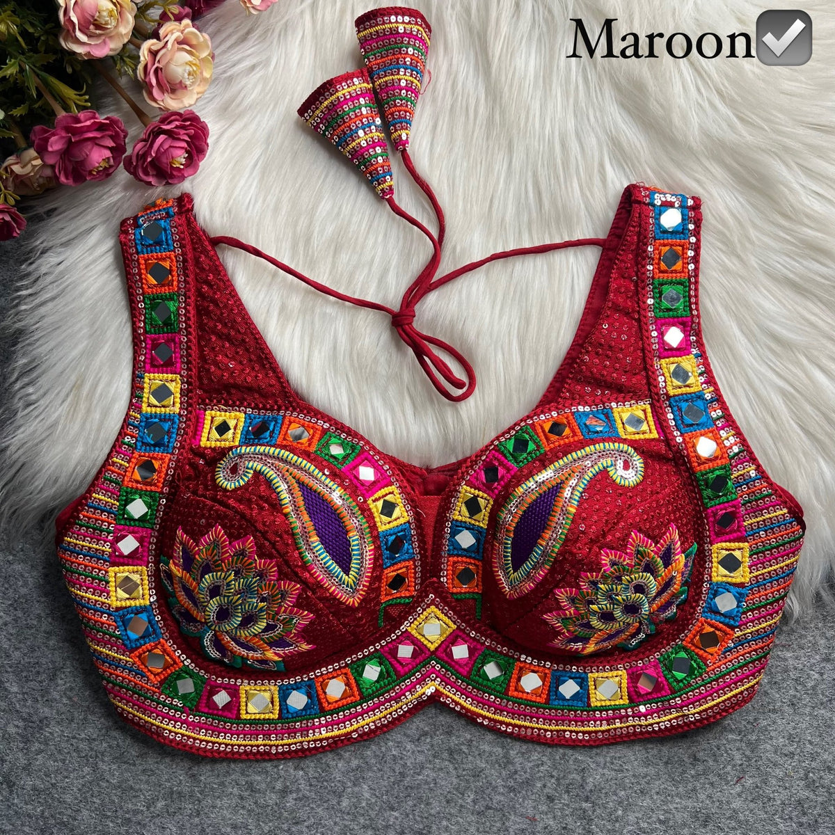 Boho Ethnic Fusion Paisley Embroidered Mirror Work Blouse