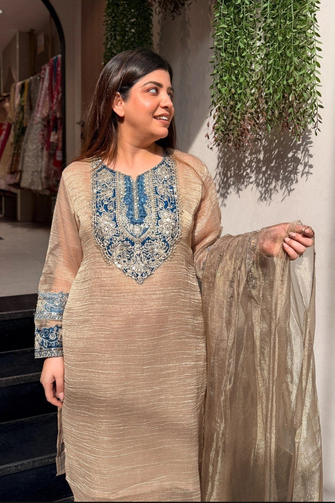 Subtle Grace Embroidered Yoke Tissue Tissue Silk Kurta Set - Surat Wholesale Ethnic Wear (Photo 5)