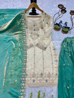 Intricately Embroidered Chanderi Salwar Suit with Sheer Dupatta