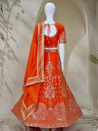Traditional Thread Embroidered Silk Lehenga Set with Ornate Border