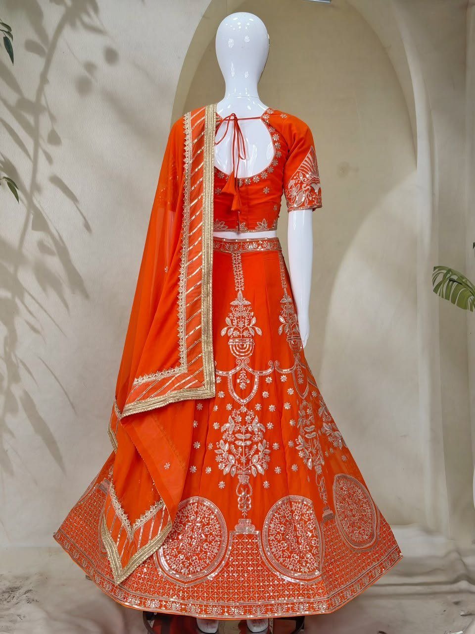 Traditional Thread Embroidered Silk Lehenga Set with Ornate Border
