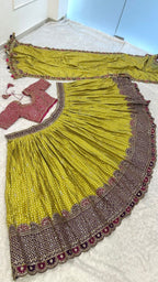 Bandhani Print Silk Lehenga Set with Embroidered Scallop Dupatta