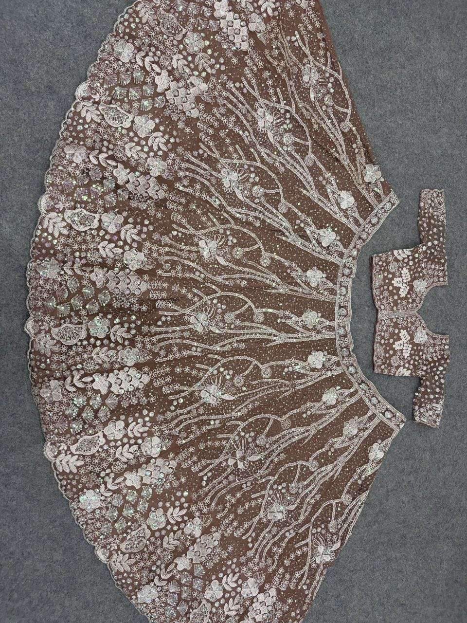 Intricately Sequined Heavy Floral Handcrafted Lehenga Set