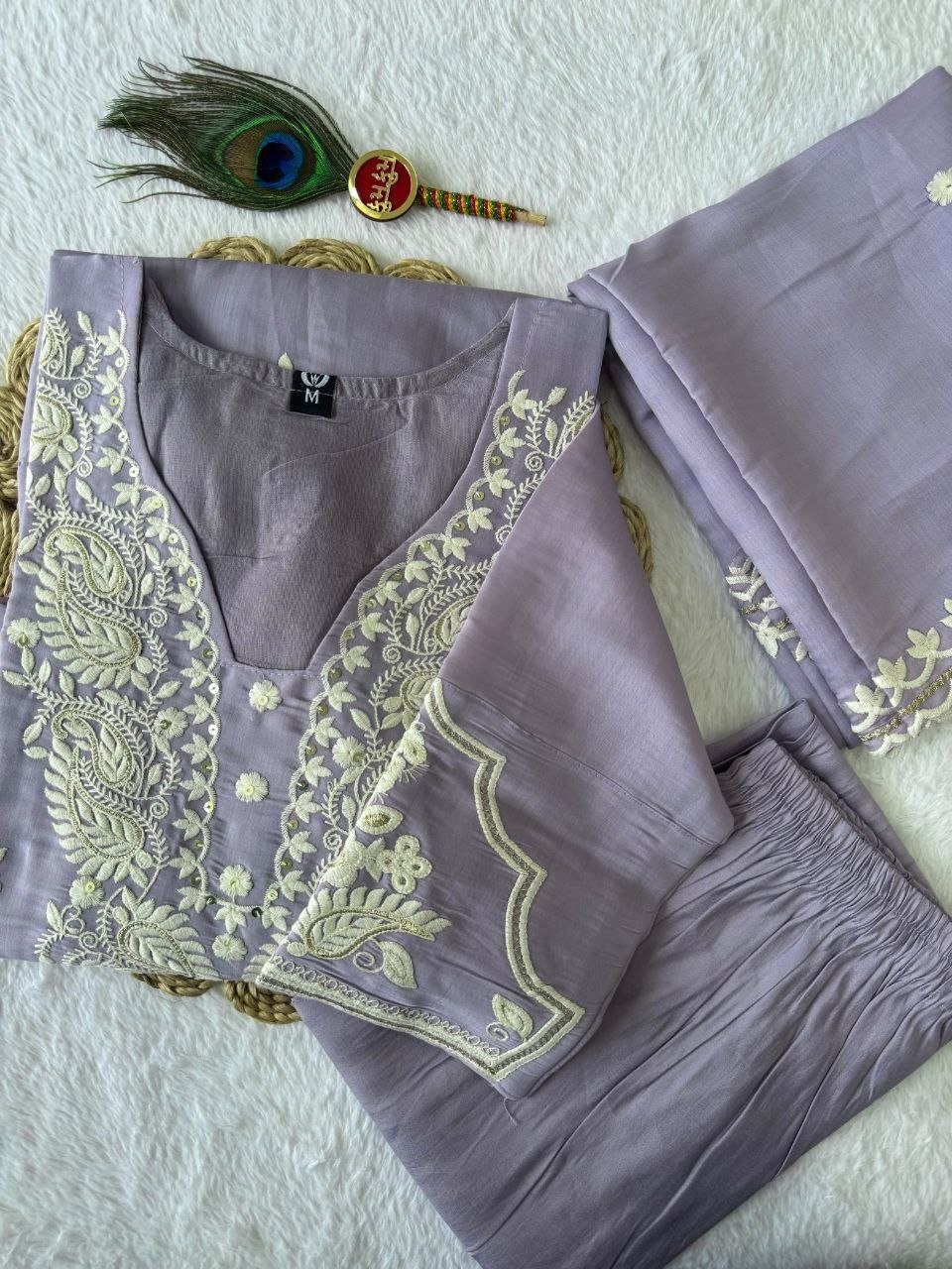 Intricately Embroidered Kurta Set with Lace Detailed Dupatta