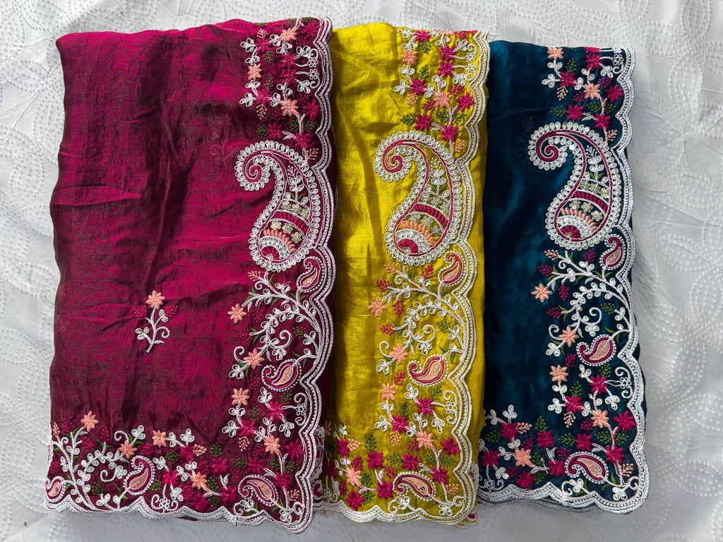 Artisanal Paisley Embroidered Saree for Timeless Celebrations
