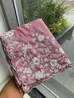 Effortless Floral Embroidered Saree with Delicate Border Detailing