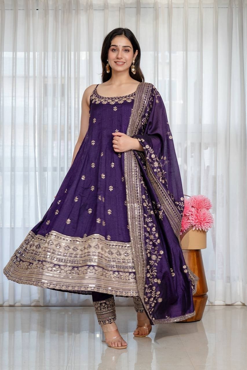 Regal Embroidered Flared Ensemble for Festive Celebrations