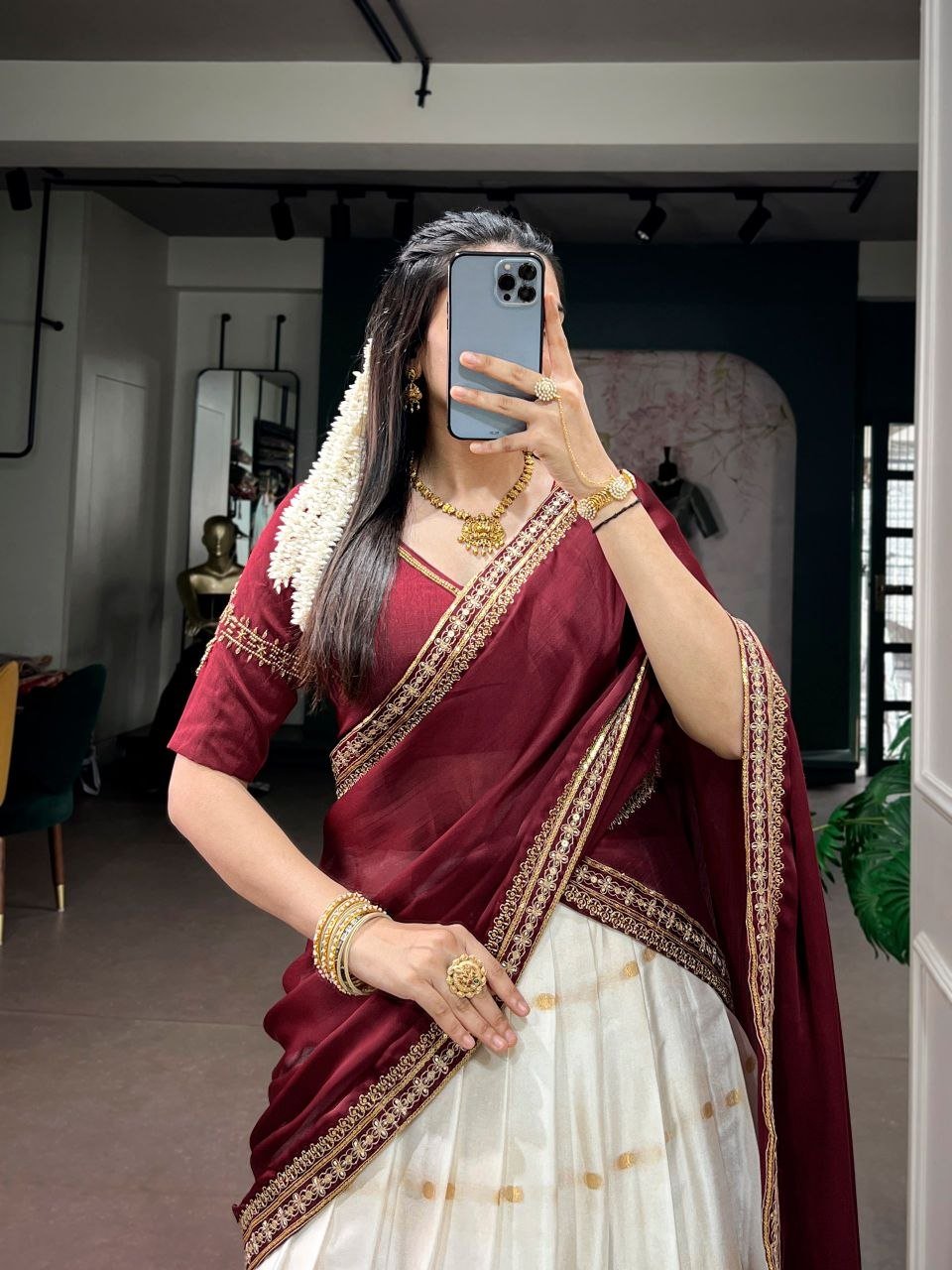 Banarasi Silk Lehenga Choli with Traditional Border Work
