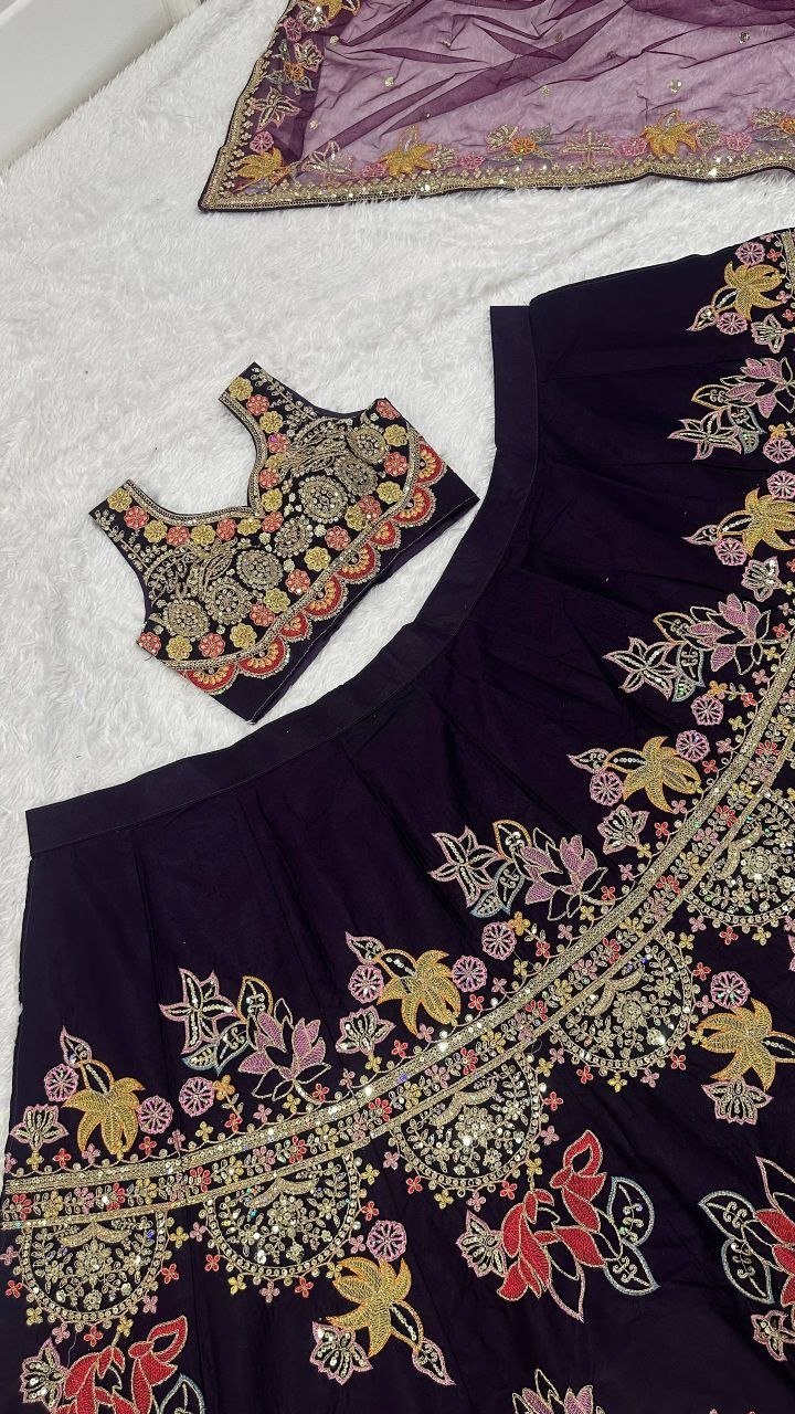 Heavy Dori Embroidery Bridal Velvet Lehenga Set with Net Dupatta