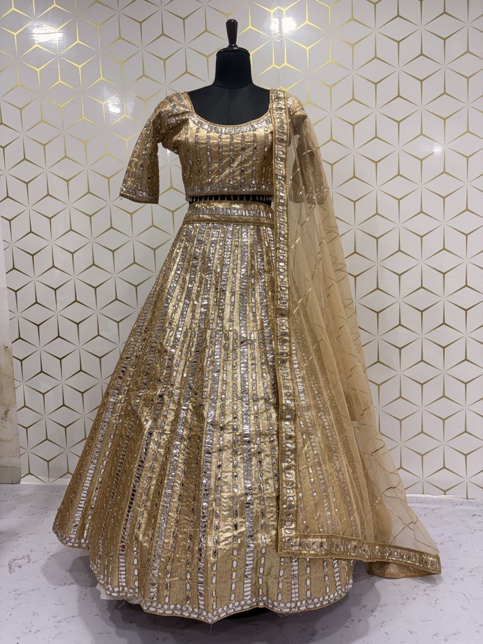 Heavy Mirror Work Sequined Lehenga Set with Tasseled Blouse