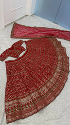 Chevron Embroidered Heavy Bridal Velvet Lehenga Set with Blouse