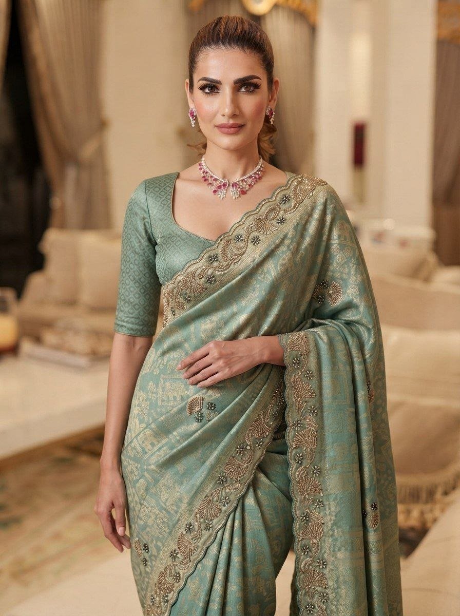 Heritage Loom Saree with Ornate Floral Zari and Jewel-Edged Pallu