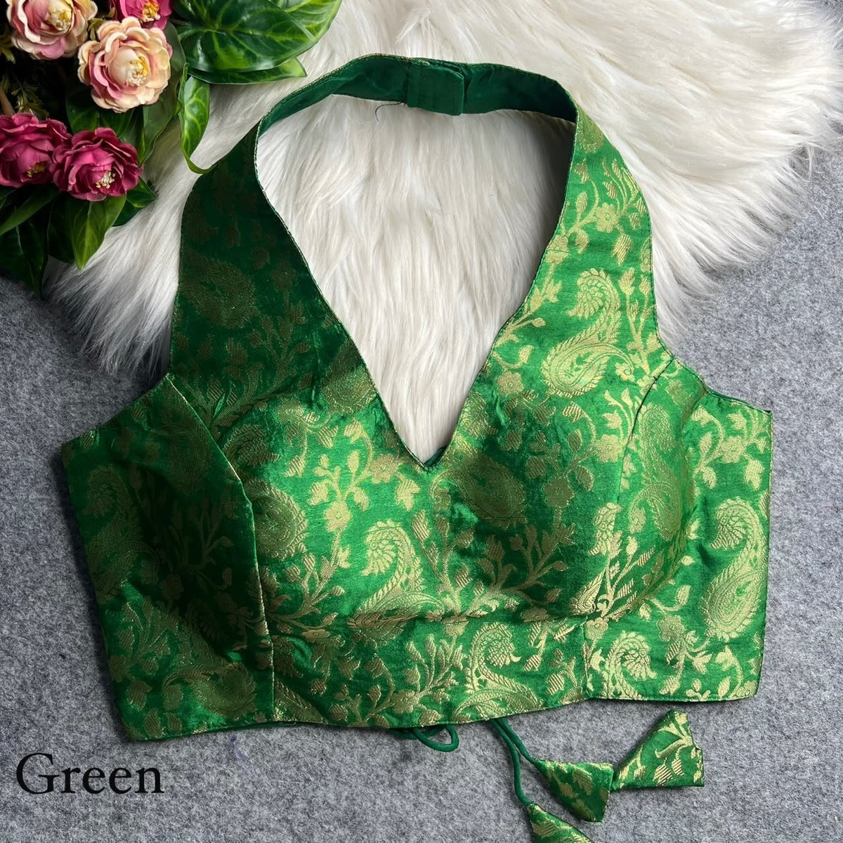 Contemporary Statement Banarasi Brocade Halter Neck Blouse - Surat Wholesale Ethnic Wear (Photo 5)