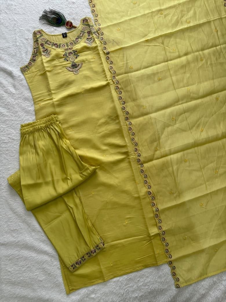 Artisanal Chanderi Palazzo Suit with Intricate Mirror Work Detailing