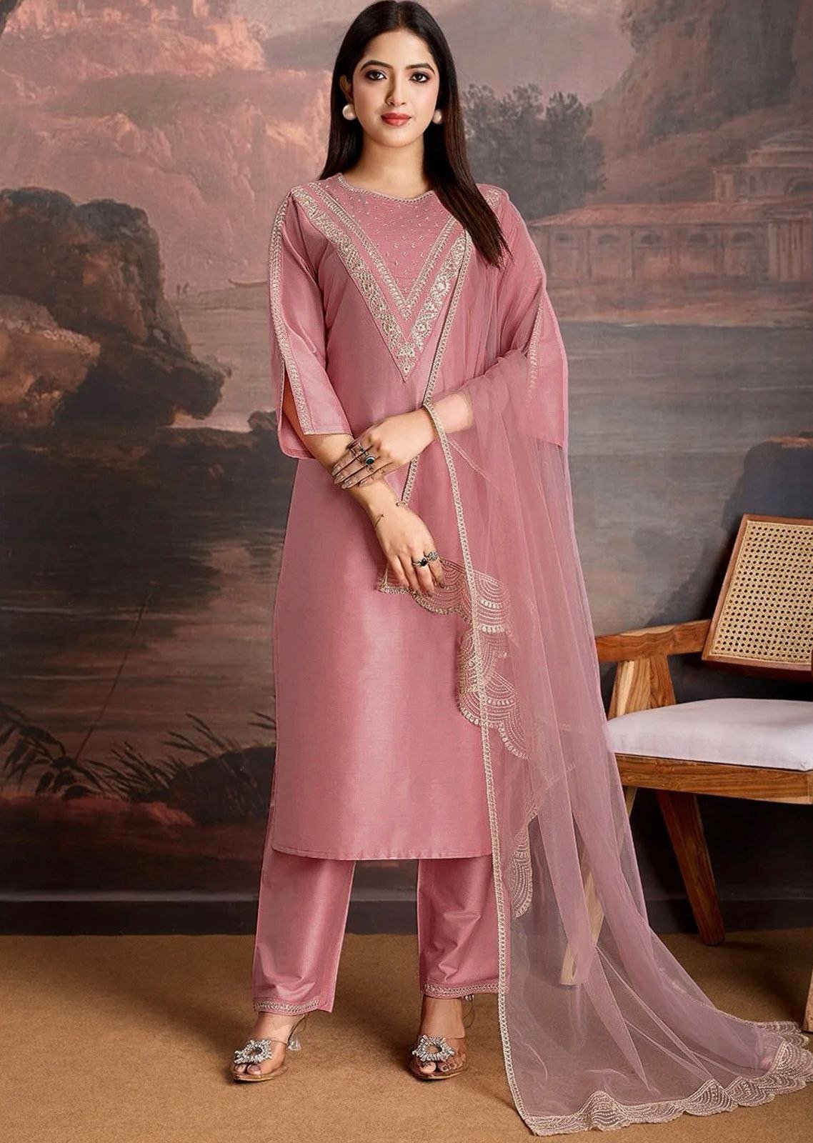Regal Tradition Embroidered Ethnic Suit Set with Delicate Artisanal Detailing - Surat Wholesale Ethnic Wear (Photo 5)