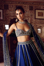 Paisley Motif Embellished Silk Lehenga Set with Draped Jacket Cape