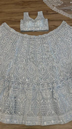 Chikankari Sequined Lehenga Set with Attached Cape Dupatta