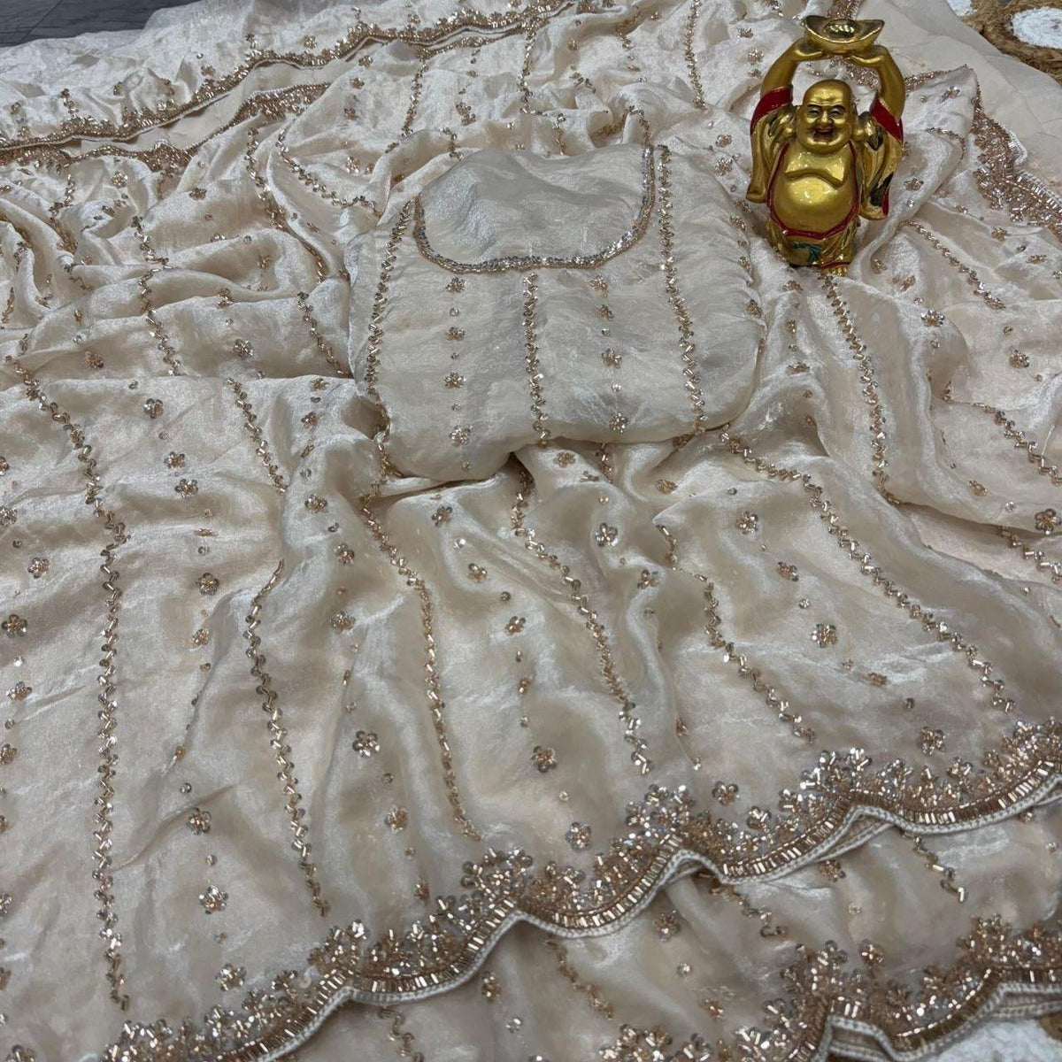 Glistening Sequin Draped Saree with Scalloped Border Detailing