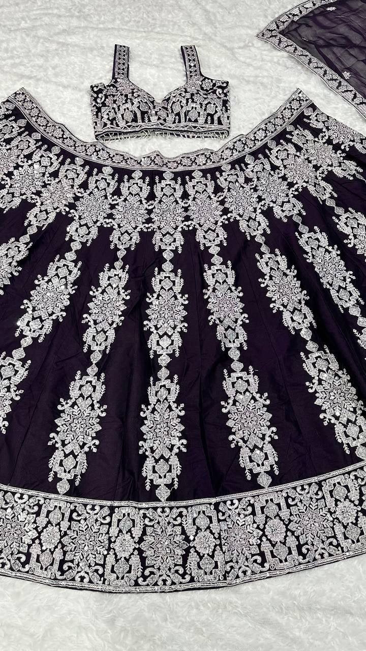 Contrast Thread Embroidered Georgette Lehenga Set with Sleeveless Blouse - Surat Wholesale Ethnic Wear (Photo 5)