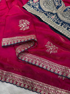 Royal Heritage Handcrafted Embroidered Draped Saree with Intricate Border Detailing