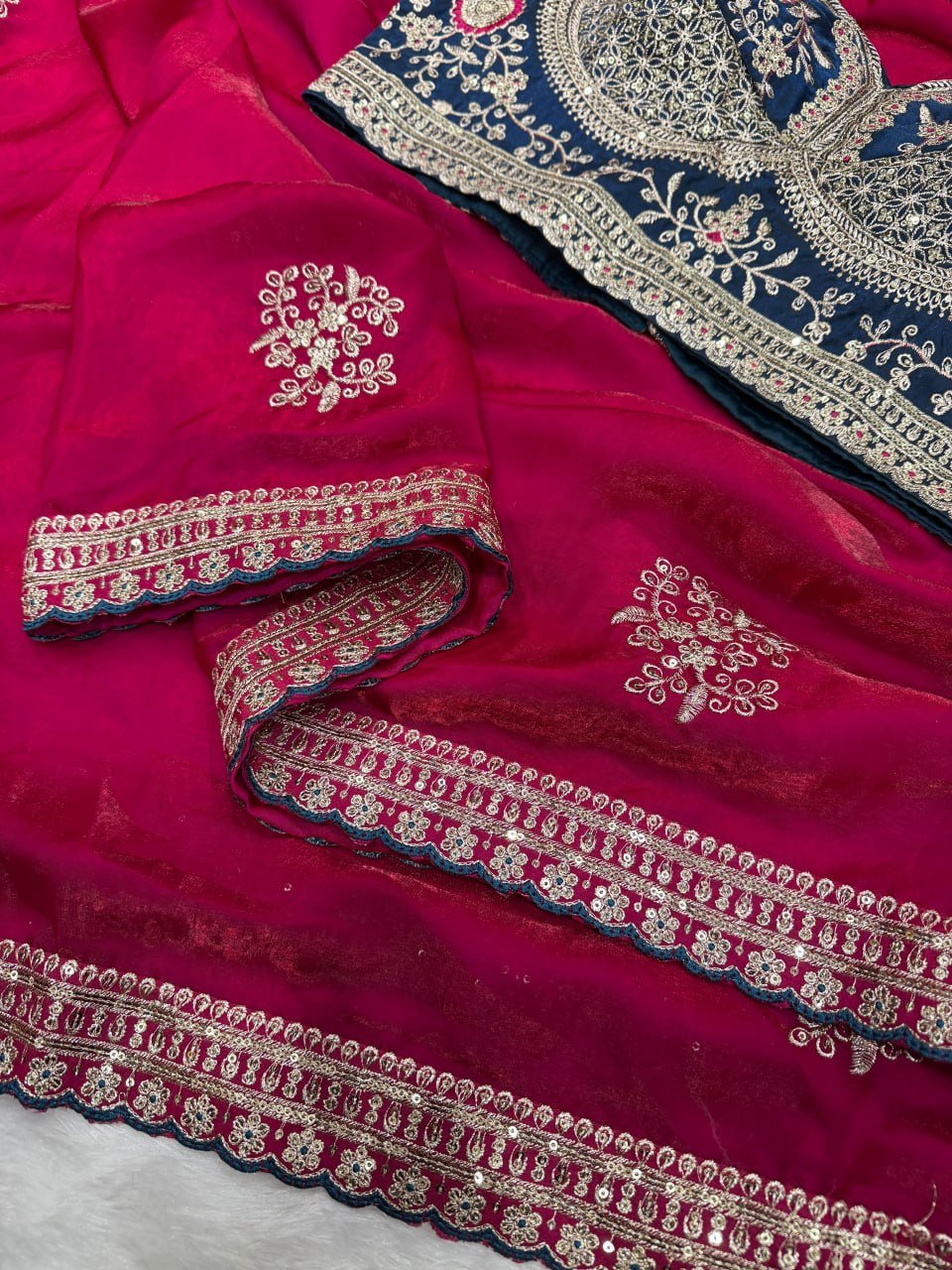 Royal Heritage Handcrafted Embroidered Draped Saree with Intricate Border Detailing