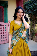 Traditional Kalamkari Print Border Silk Lehenga Set with Dupatta - Surat Wholesale Ethnic Wear (Photo 6)