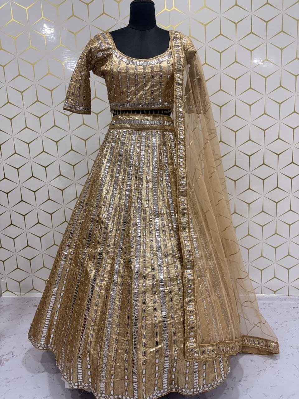 Heavy Mirror Work Sequined Lehenga Set with Tasseled Blouse