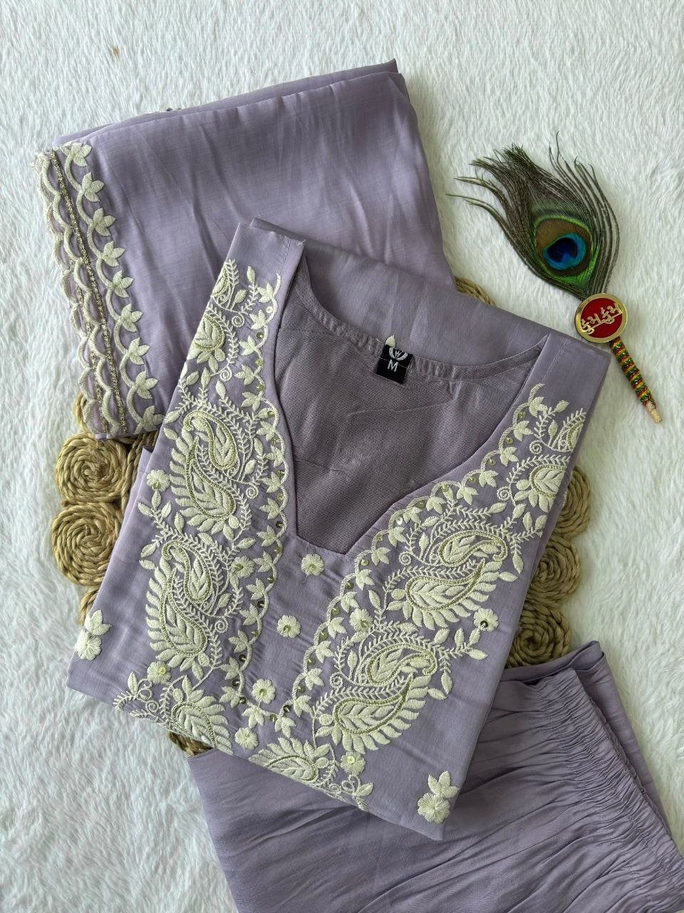 Intricately Embroidered Kurta Set with Lace Detailed Dupatta