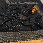 Midnight Radiance Embellished Draped Saree with Intricate Scalloped Border