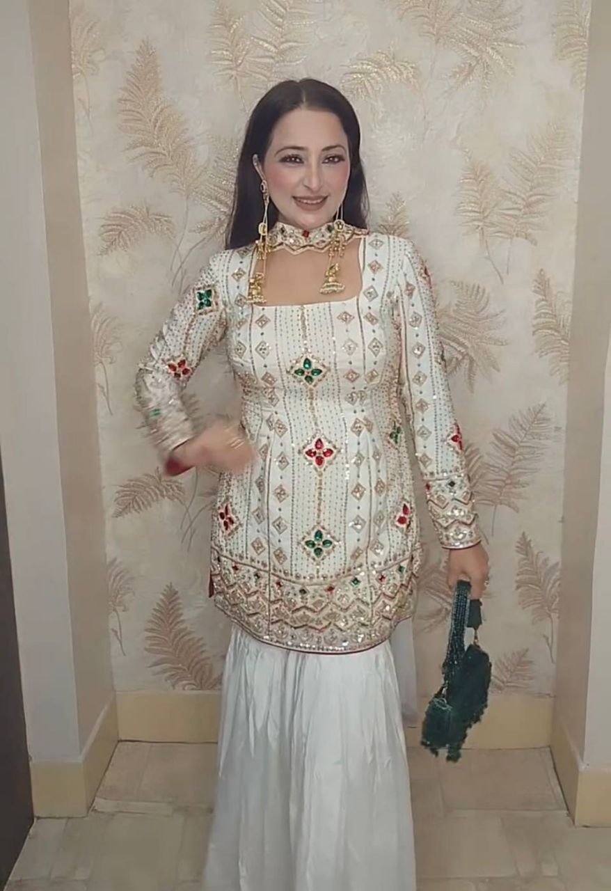 Cocktail Party Polish Palazzo Suit with Mirror Work