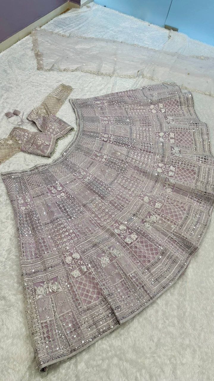 Georgette Chikankari Embroidery Lehenga Set with Sheer Net Dupatta