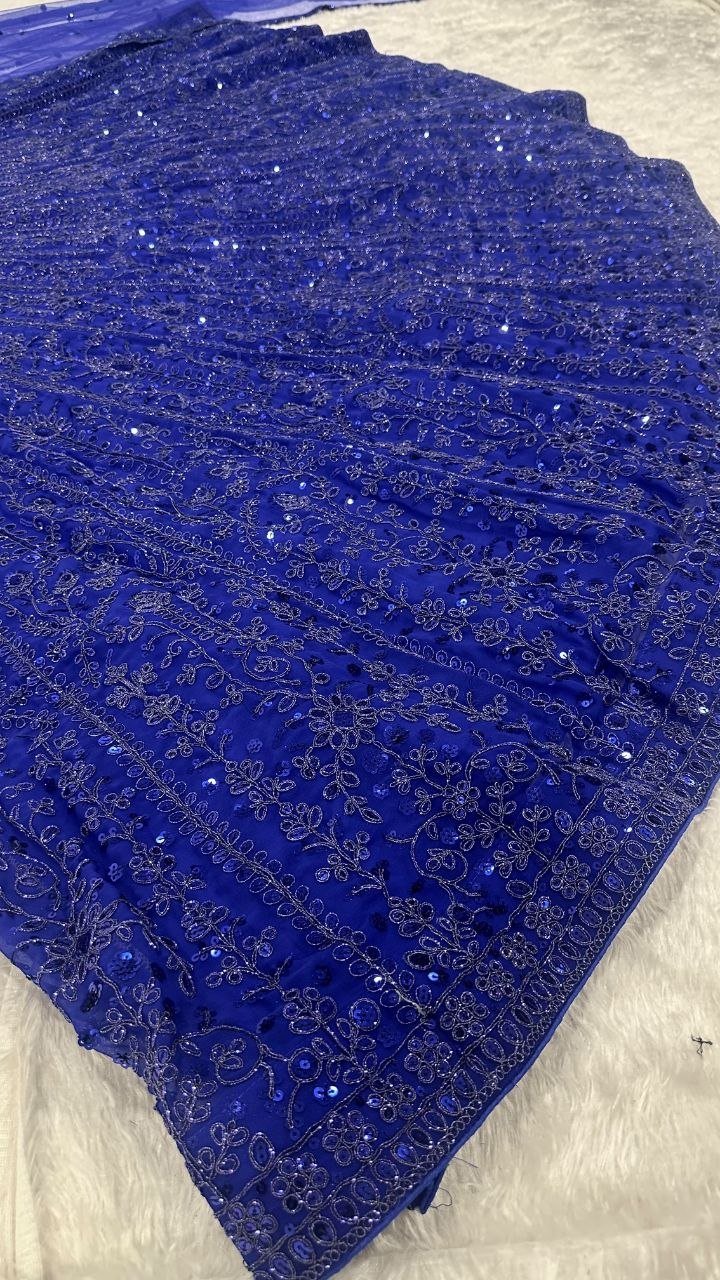 Sequined Tone-on-Tone Embroidered Sleeveless Lehenga Set with Dupatta