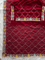 Royal Heritage Geometric Embroidered Saree with Multicolour Zari Border and Intricate Designer Blouse