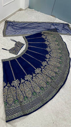 Paisley Motif Embellished Silk Lehenga Set with Draped Jacket Cape