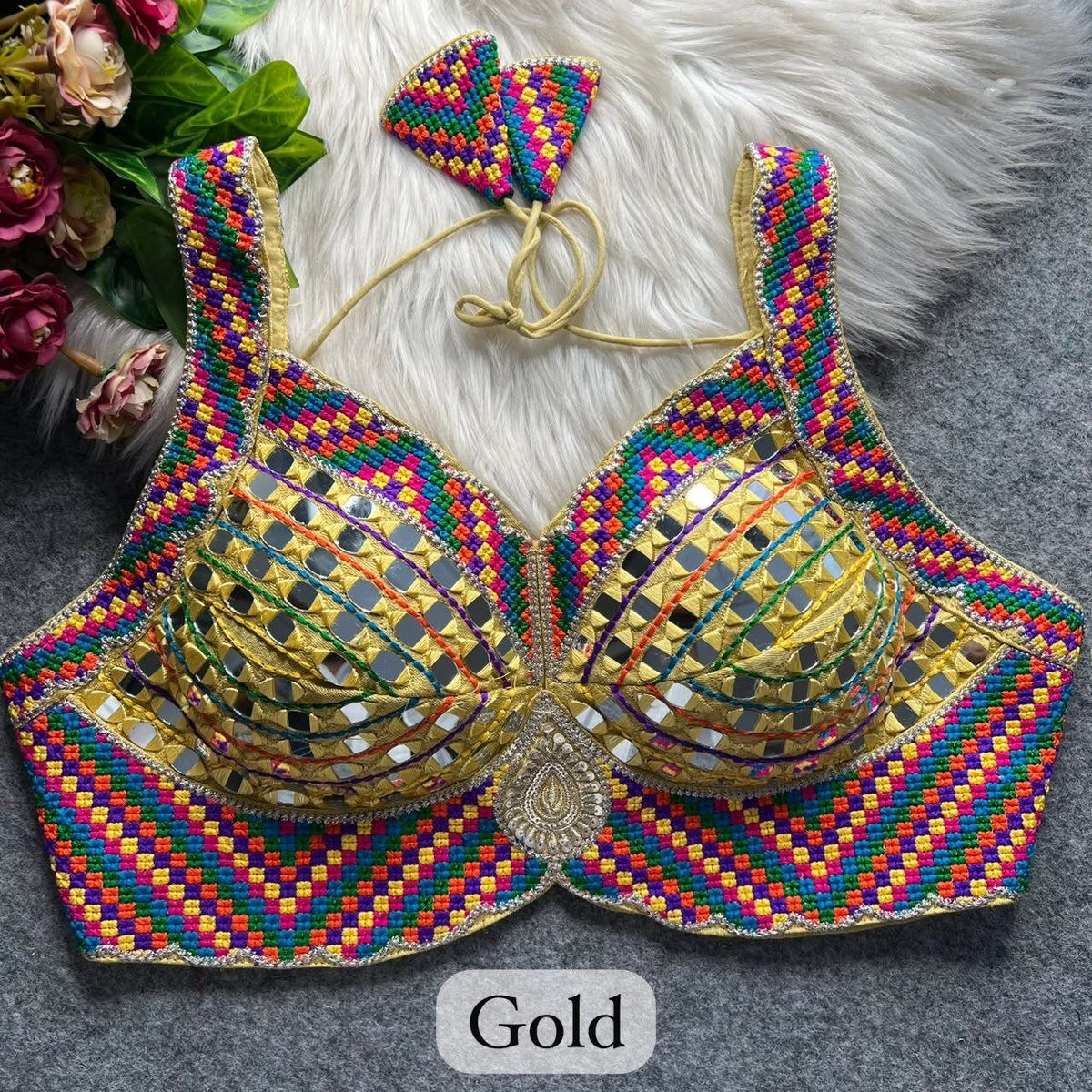 Artisanal Handcrafted Mirror Work Sleeveless Blouse