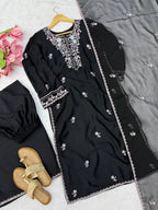 Midnight Radiance Embroidered Straight Kurta with Palazzo and Dupatta