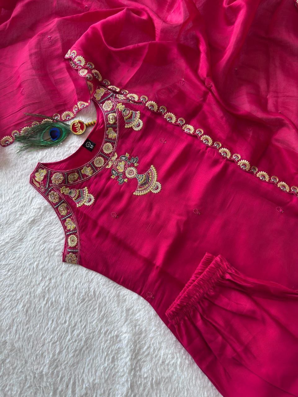 Embroidered Neckline Straight Kurta Set with Scalloped Dupatta - Surat Wholesale Ethnic Wear (Photo 6)