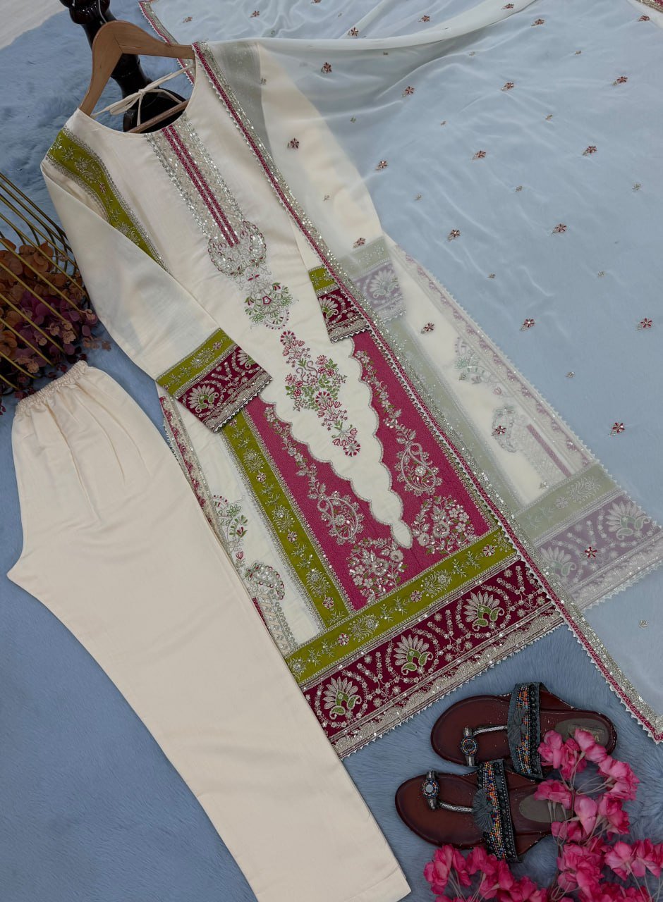 Vintage Classic Embroidered Border Straight Kurta Set with Dupatta - Surat Wholesale Ethnic Wear (Photo 6)