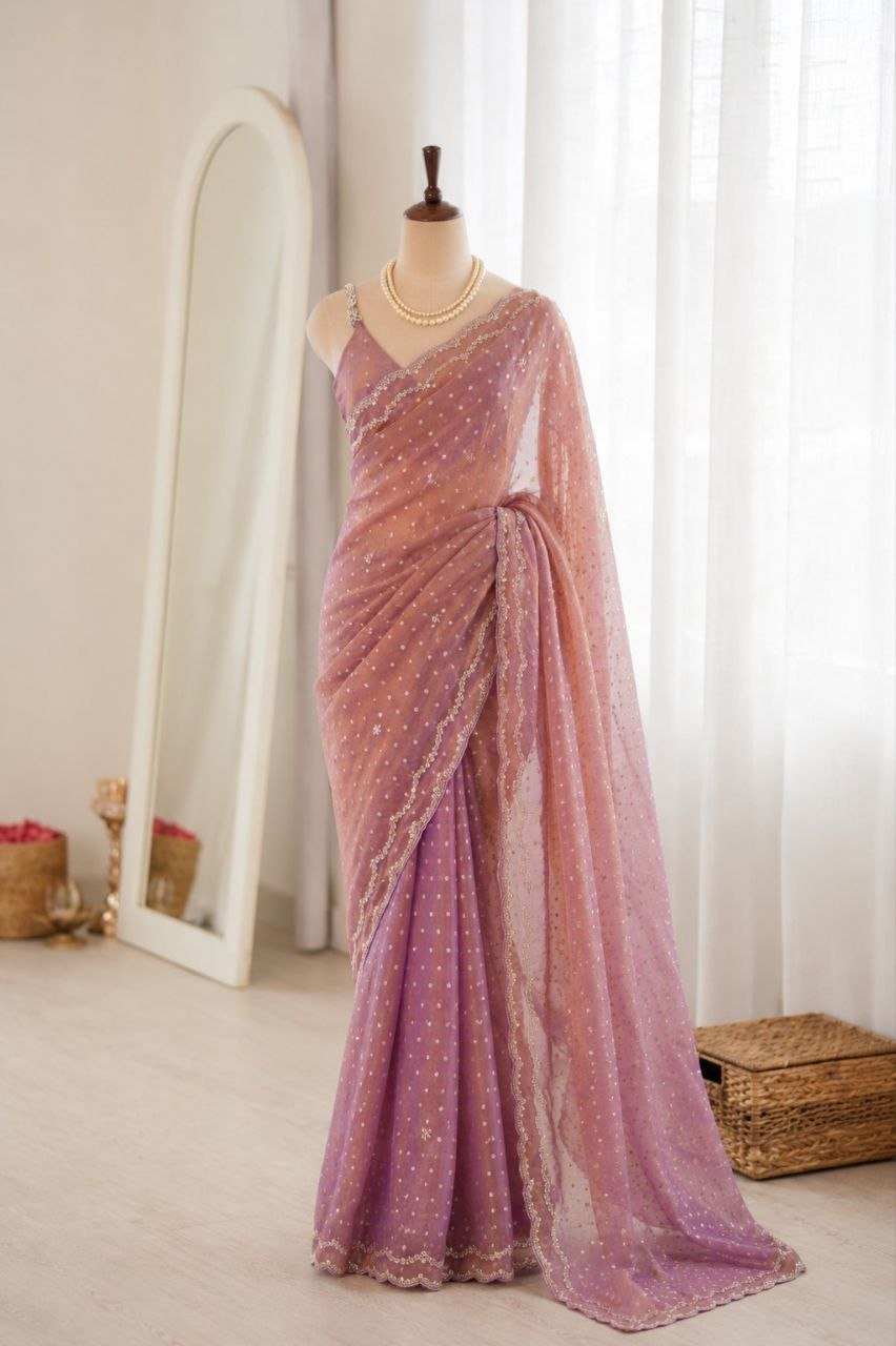 Ethereal Dotted Drapes with Delicate Lace Border Charm