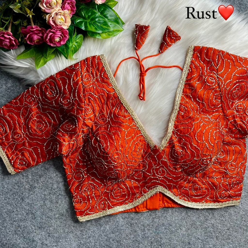 Garden Floral Romance Rose Threadwork Embroidered Padded Blouse - Surat Wholesale Ethnic Wear (Photo 6)