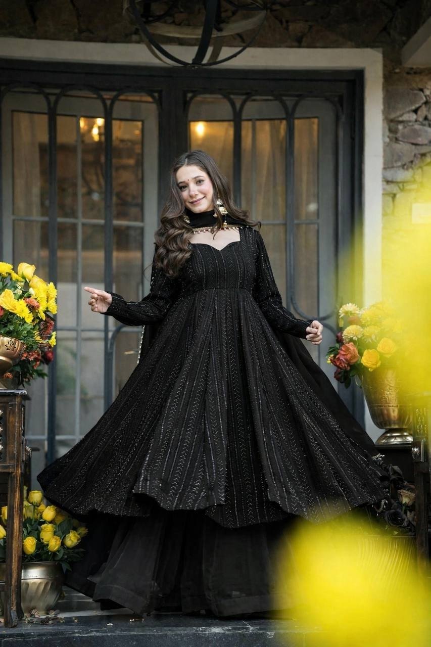 Royal Heritage Embroidered Anarkali Ensemble With Intricate Shimmer Detailing - Surat Wholesale Ethnic Wear (Photo 6)