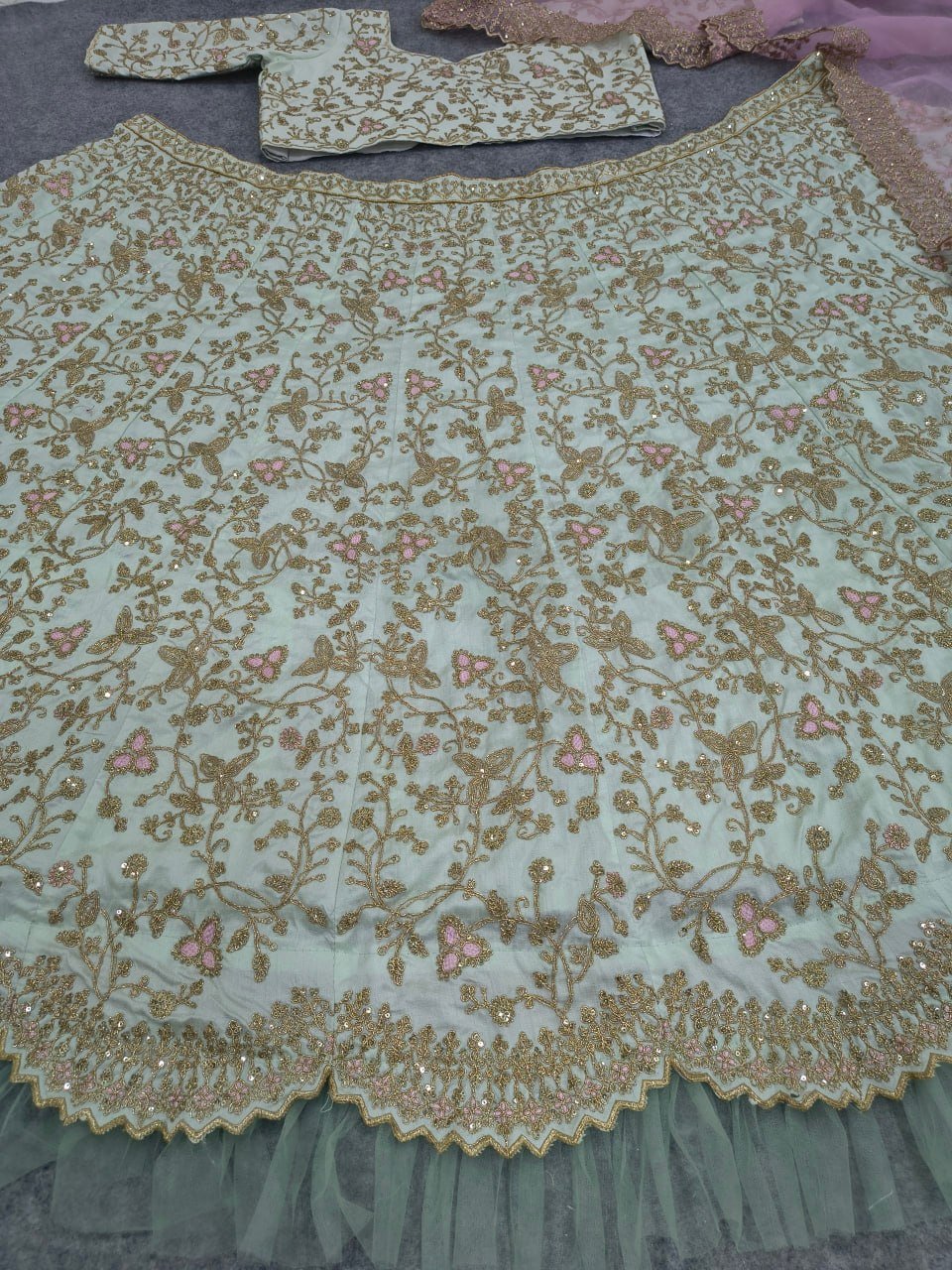 Delicate Floral Embroidered Lehenga Choli with Embroidered Cutwork Border Dupatta - Surat Wholesale Ethnic Wear (Photo 6)