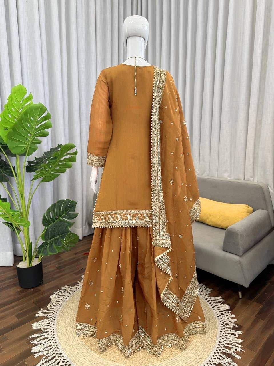 Regal Embroidered Kurta With Matching Sharara And Dupatta - Surat Wholesale Ethnic Wear (Photo 6)