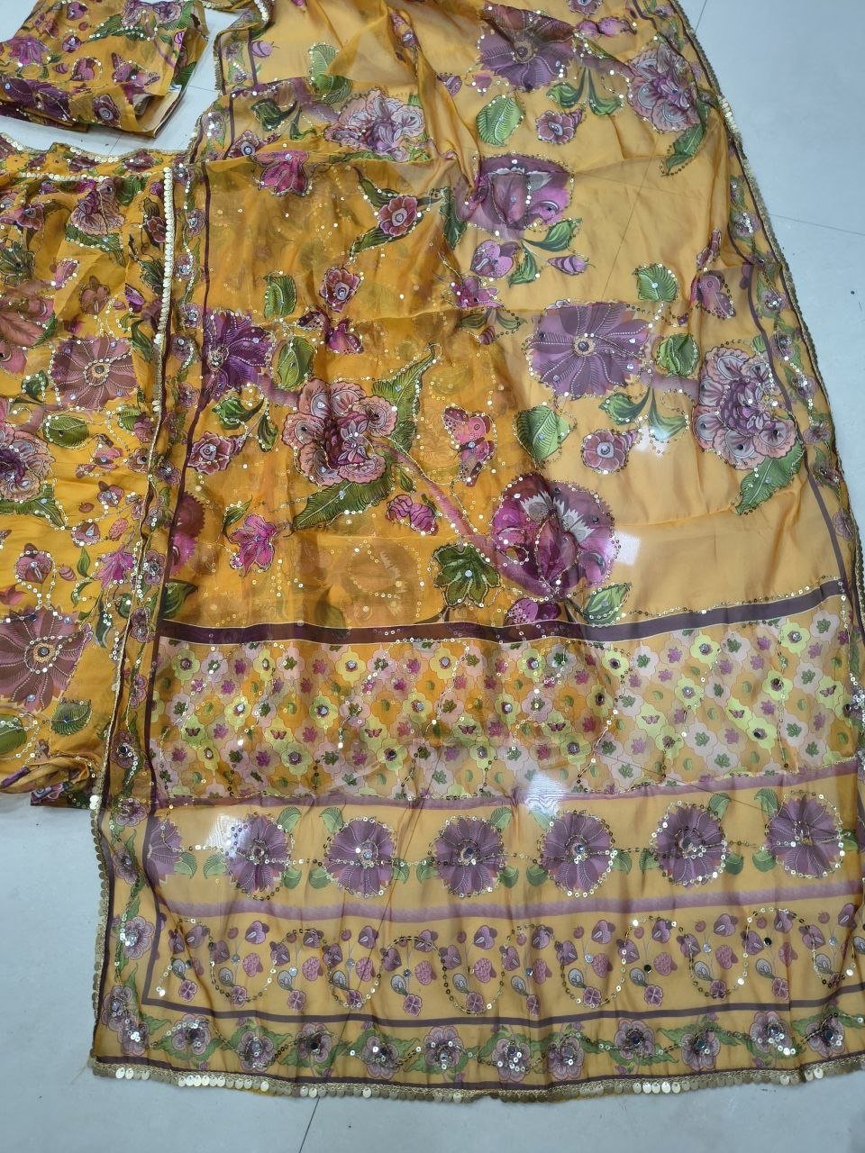 Floral Print Georgette Lehenga Set with Mirror Work Dupatta - Surat Wholesale Ethnic Wear (Photo 6)