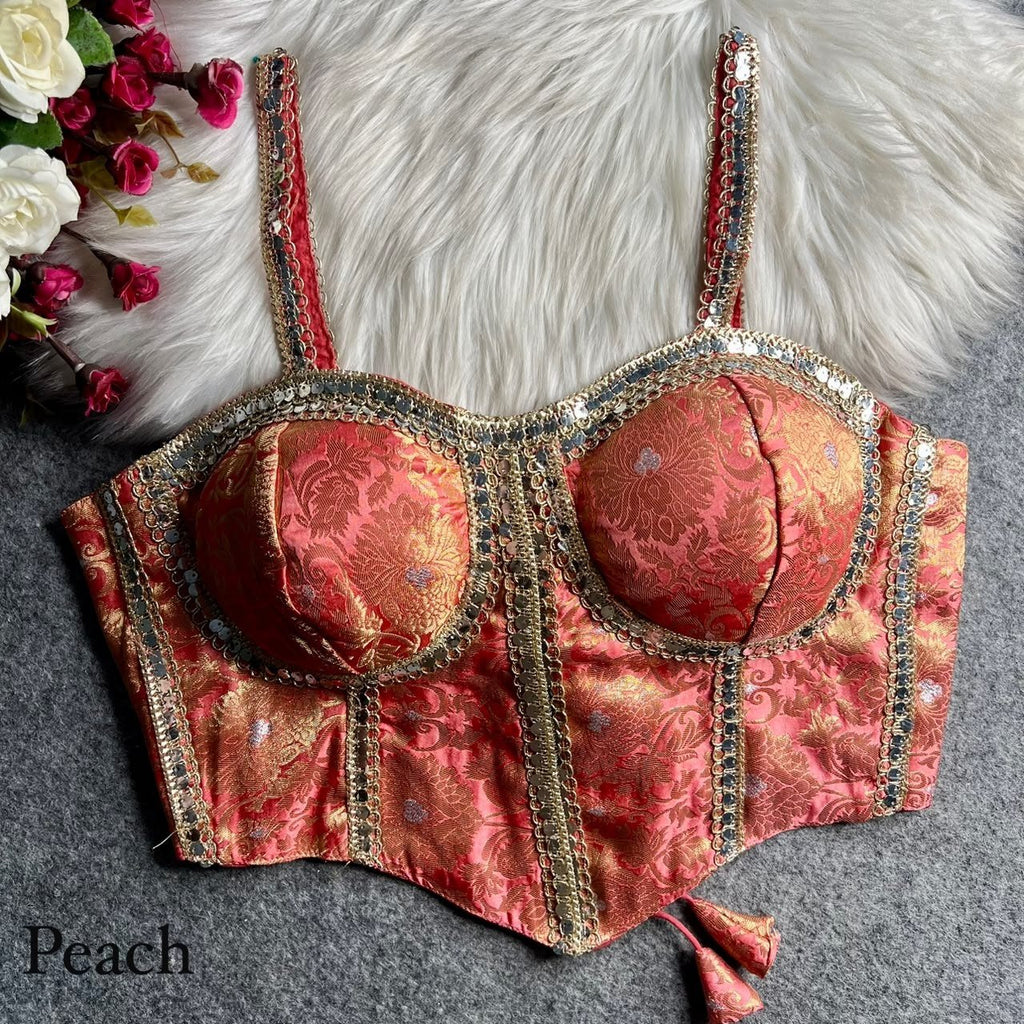 Cocktail Party Polish Jacquard Strapless Corset Blouse - Surat Wholesale Ethnic Wear (Photo 6)