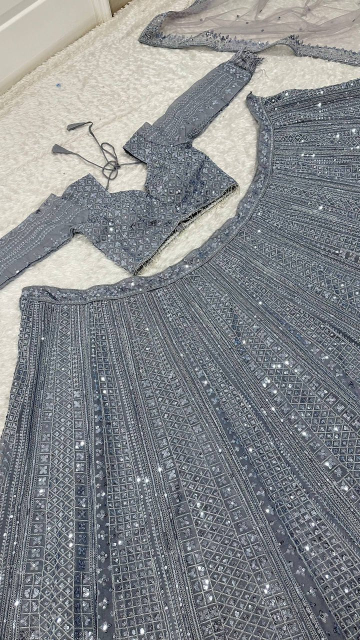 Dazzling Micro-Sequin Embellished Bridal Lehenga Choli Set