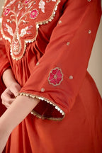 Intricate Embroidery Design on Solid Kurta Set with Striped Dupatta