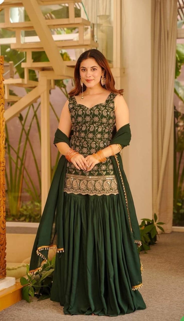 Regal Embroidered Palazzo Ensemble With Flowing Dupatta